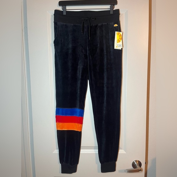 🆕 C&C California Velour jogger with Colorblock Stripes Size Medium - Picture 4 of 5